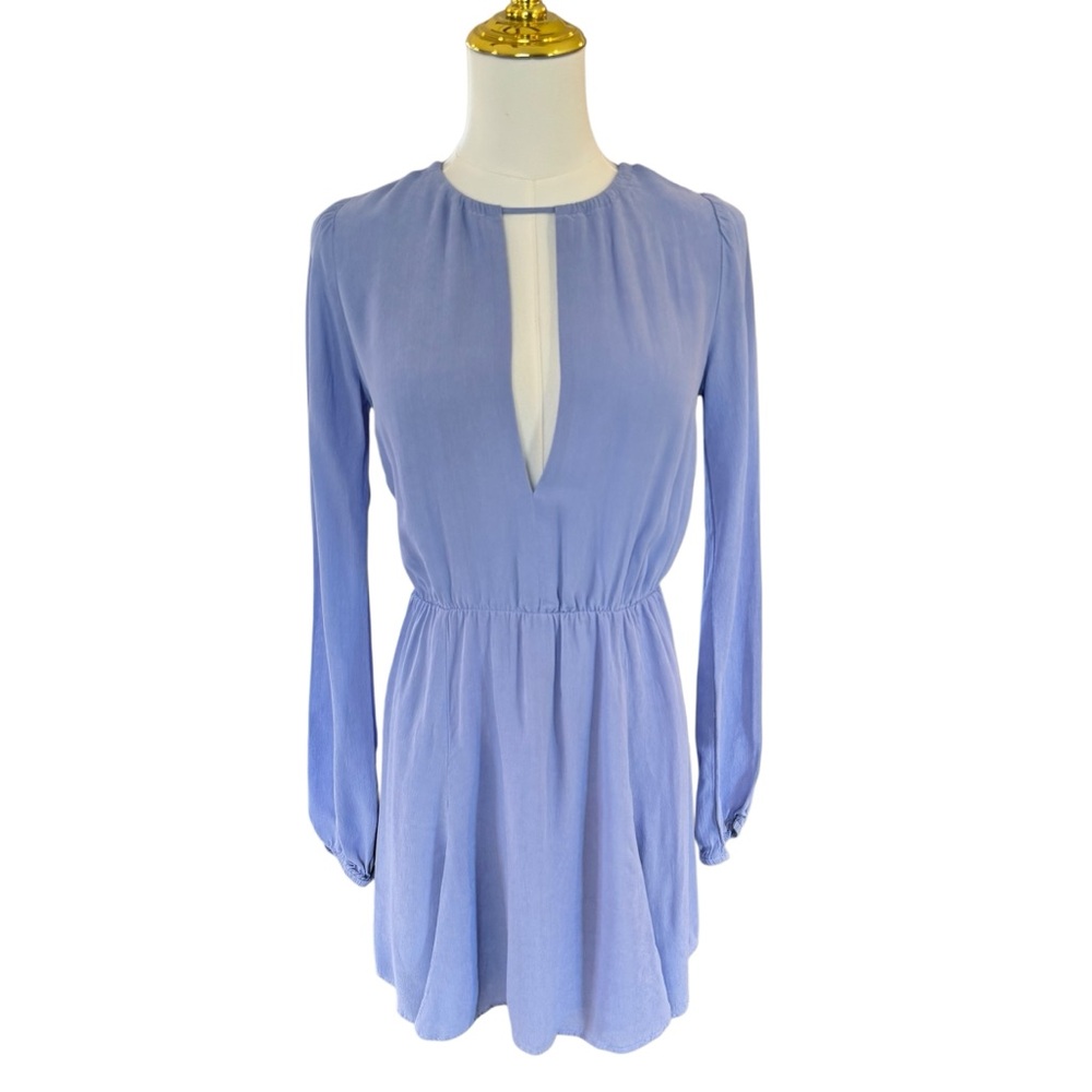 Reformation Choker Plunge Neck Mini Women’s 2 Blue Long Sleeve Fit & Flare Lined